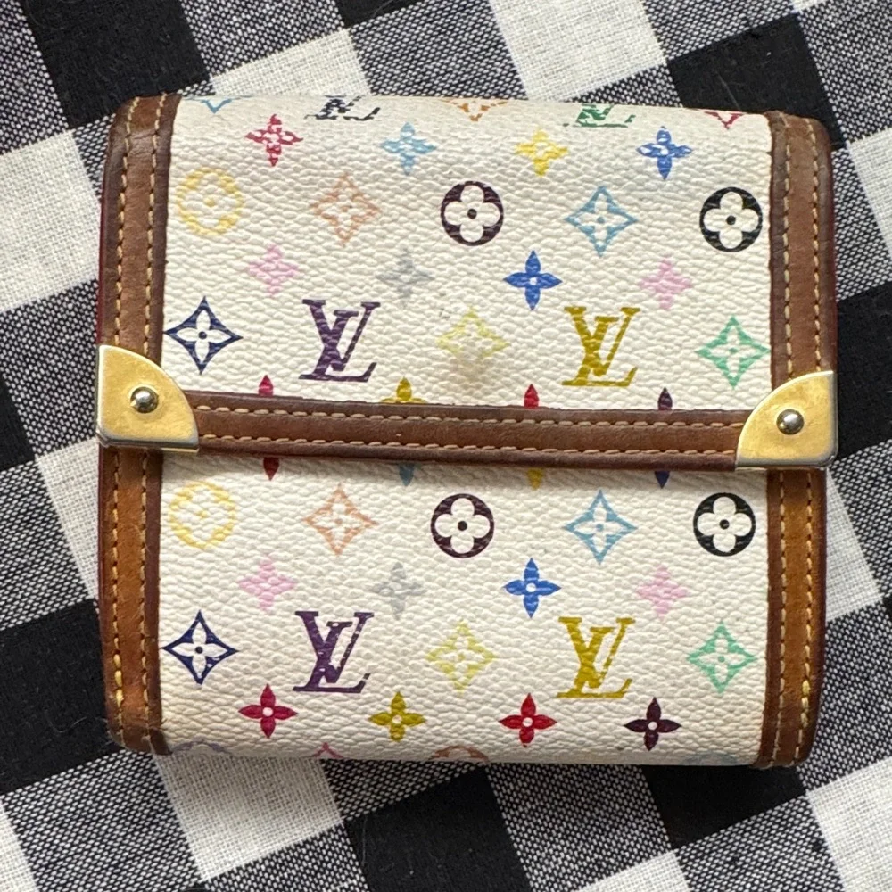 Louis Vuitton White Multicolor Monogram Satchel with Tan Leather Trim